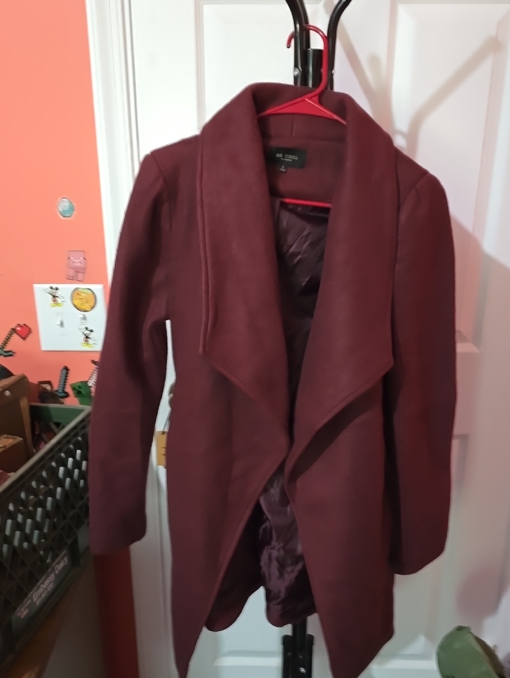 BE COOL Women's Deep Burgundy Drape Front Trench Coat